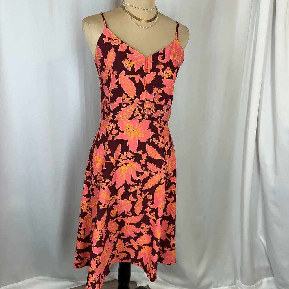 LOFT Outlet Floral Midi‎ Dress Women's Size 6 Pink Orange Strappy Sundress